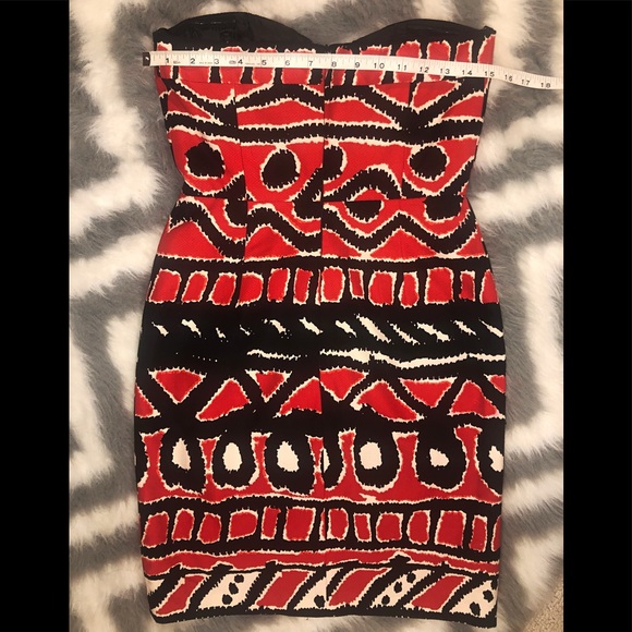 MUSE red/white/black print strapless dress, size 4 - Picture 4 of 8